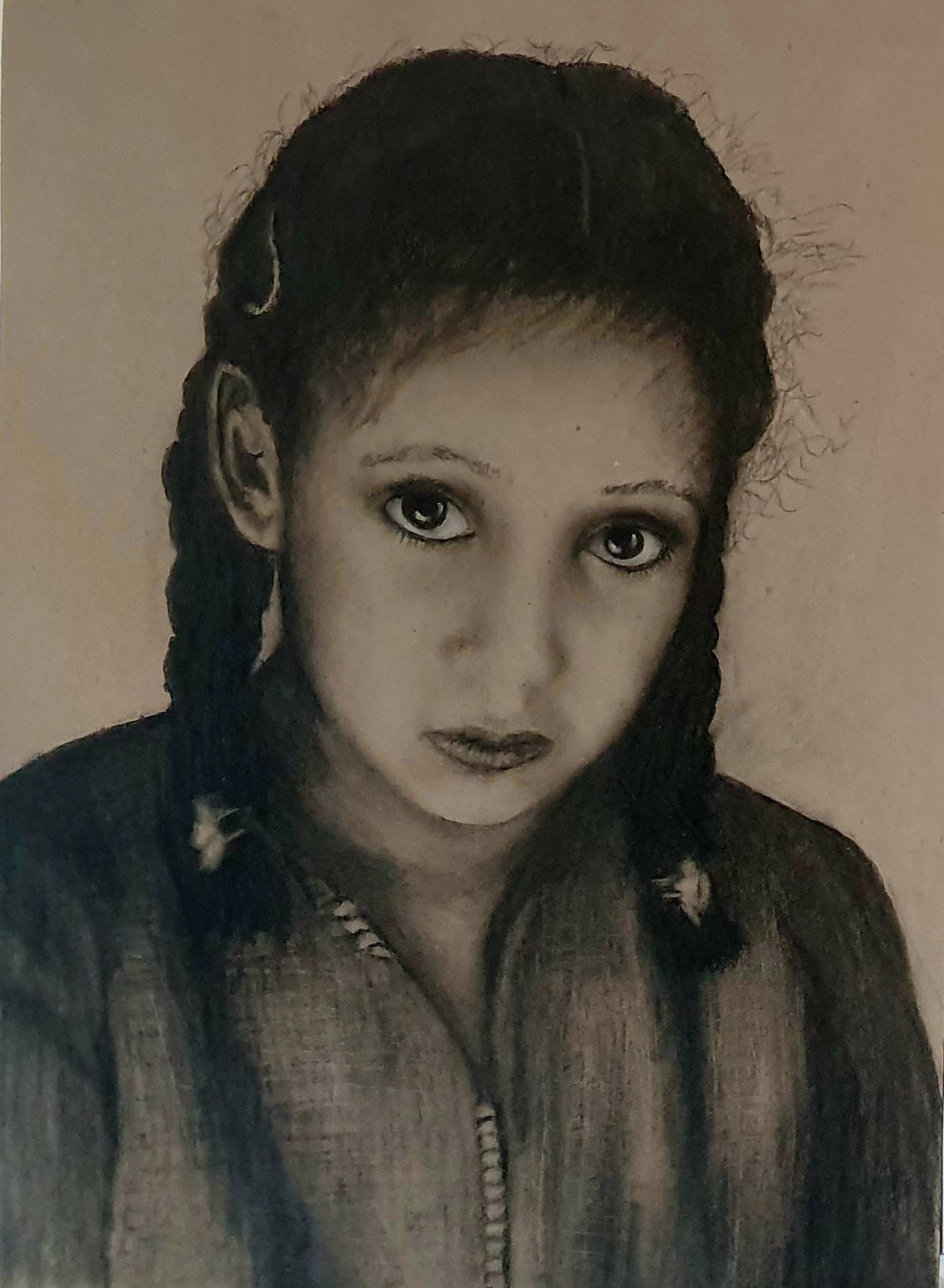 Little Moroccan Girl charcoal drawing